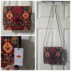 NWT Khaadi Pakistani Abstract Print Crossbody Bag, Chain Strap, Structured